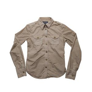 Polo Jeans Co Corduroy Button Up Shirt Women's Small Blue Ralph Lauren Military